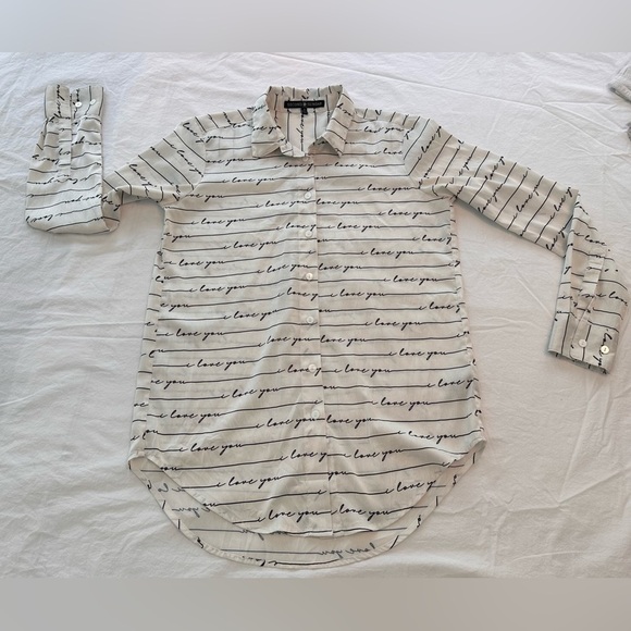 Second Sunday Button Down Blouse White w/Black I Love You Sz S Whimsigoth - Picture 6 of 10
